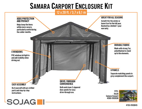 Sojag 12x20 Samara Carport Enclosure Kit Accessories SOJAG 