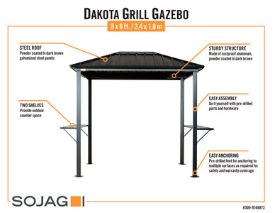 Sojag 6x8 ft. Dakota Grill Gazebo Steel Roof Gazebo SOJAG 