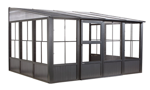 Sojag™ Charleston Sunroom Patio Enclosure Kit Dark Gray with Steel Roof Solarium SOJAG 10x13 
