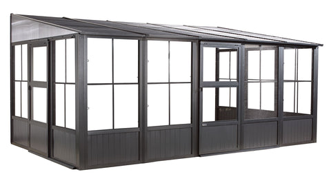 Image of Sojag™ Charleston Sunroom Patio Enclosure Kit Dark Gray with Steel Roof Solarium SOJAG 10x16 