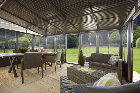 Image of Sojag Charleston Sunroom Patio Enclosure Kit Dark Gray with Steel Roof Solarium SOJAG 