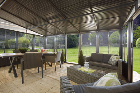 Sojag Charleston Sunroom Patio Enclosure Kit Dark Gray with Steel Roof Solarium SOJAG 