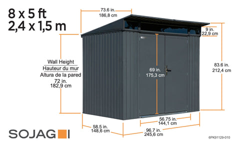 Sojag Denali Steel Storage Shed, 8x5, Anthracite Shed ShelterLogic 