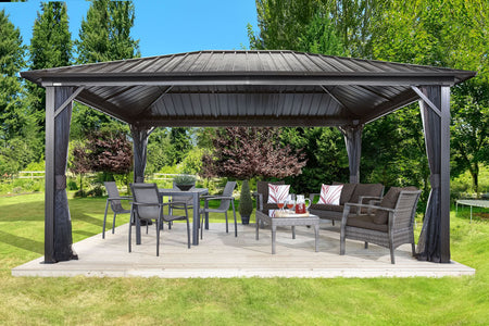 Sojag™ Genova Shelter Steel Roof Gazebo with Mosquito Netting - The Better Backyard