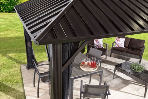 Sojag™ Genova Shelter Steel Roof Gazebo with Mosquito Netting - The Better Backyard