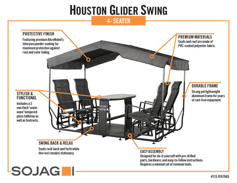 Sojag Houston Four-Seater Glider Swing - Charcoal Outdoor Furniture SOJAG 