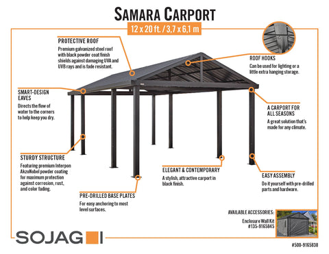 Image of Sojag Samara 12 ft x 20 ft Dark Grey Carport Carport SOJAG 