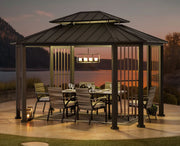 Image of SummerCove 11x13 Octagon Gray 2-Tier Steel Gazebo with Dual Rails and Metal Ceiling Hook Gazebo Sunjoy 