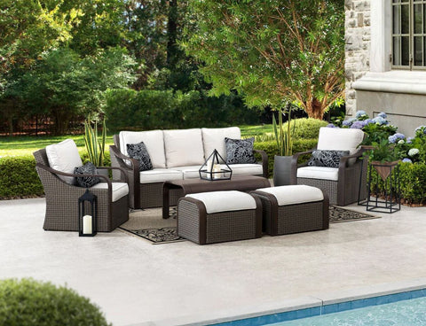 SummerCove 6-pc. Brown Wicker Outdoor Patio Conversation Sets Furniture with 2 Ottomans Outdoor Furniture Sunjoy 