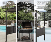 Image of Sunjoy 5x8 Brown 2-Tier Steel Grill Gazebo with Metal Ceiling Hook and Bar Shelves Gazebo Sunjoy 