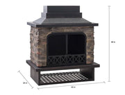 Image of Sunjoy Outdoor 48 in. Black Steel Wood Burning Stone Fireplace with Fire Poker and Removable Grate Fireplace Sunjoy 