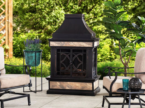 Image of Sunjoy Outdoor 57 in. Steel Wood Burning Fireplace with Fire Poker Fireplace Sunjoy 