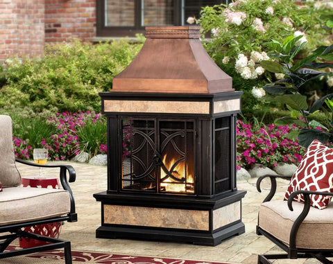 Image of Sunjoy Outdoor 57 in. Steel Wood Burning Fireplace with Fire Poker Fireplace Sunjoy 