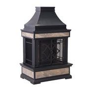 Image of Sunjoy Outdoor 57 in. Steel Wood Burning Fireplace with Fire Poker Fireplace Sunjoy Black 