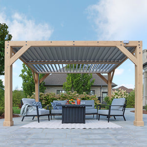 Yardistry 10 x 12 Meridian Cedar Room with Louvered Roof Pergola Yardistry 