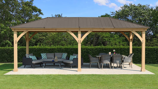 Yardistry 12 x 24 Meridian Gazebo 100% Cedar with Aluminum Roof Hard Top Gazebo Yardistry 